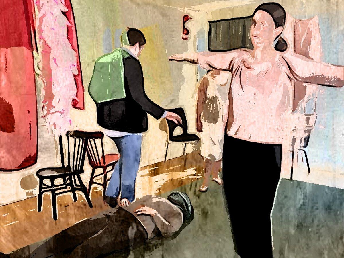 Illustration över tre patienter i dramaaktivitet.