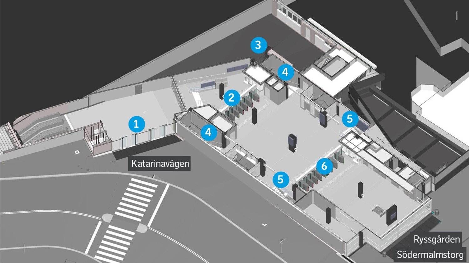 Illustrationsbild p&aring; Katarinav&auml;gsentr&eacute;n och huvudentr&eacute;n p&aring; Ryssg&aring;rden.