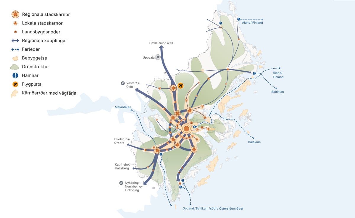 En illustration p&aring; en karta &ouml;ver Stockholms l&auml;n med regionk&auml;rnor