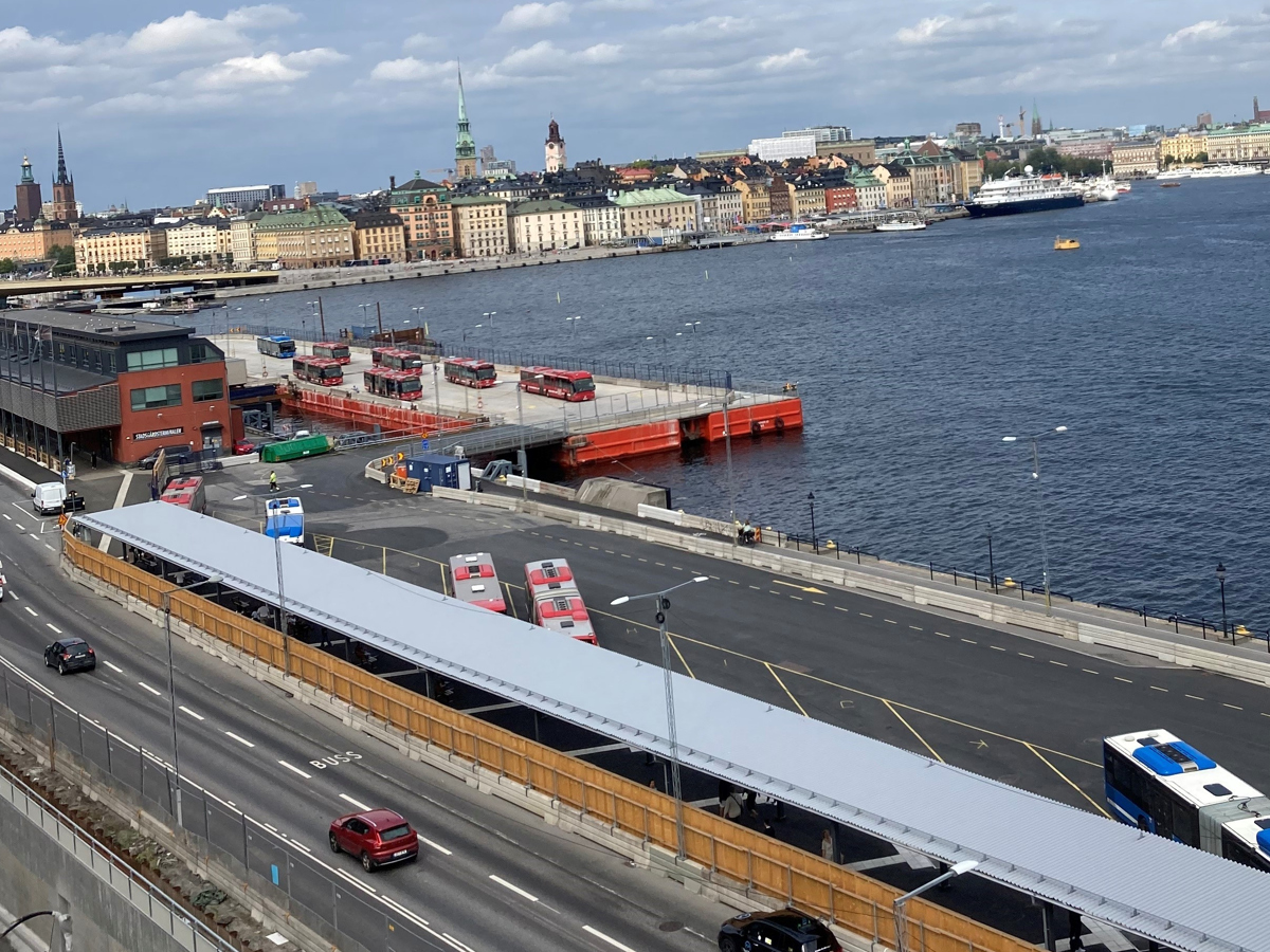 Tillfälliga bussterminalen sedd från Katarinavägen.
