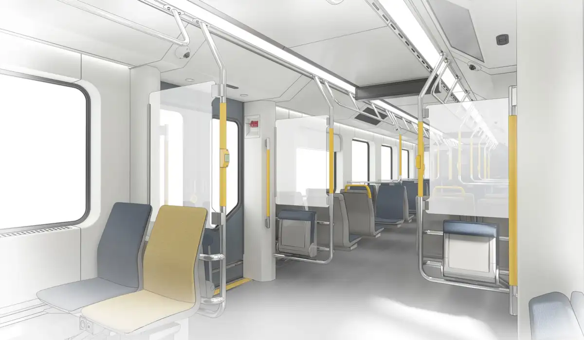 Interiör konceptbild på Saltsjöbanans nya fordon X25