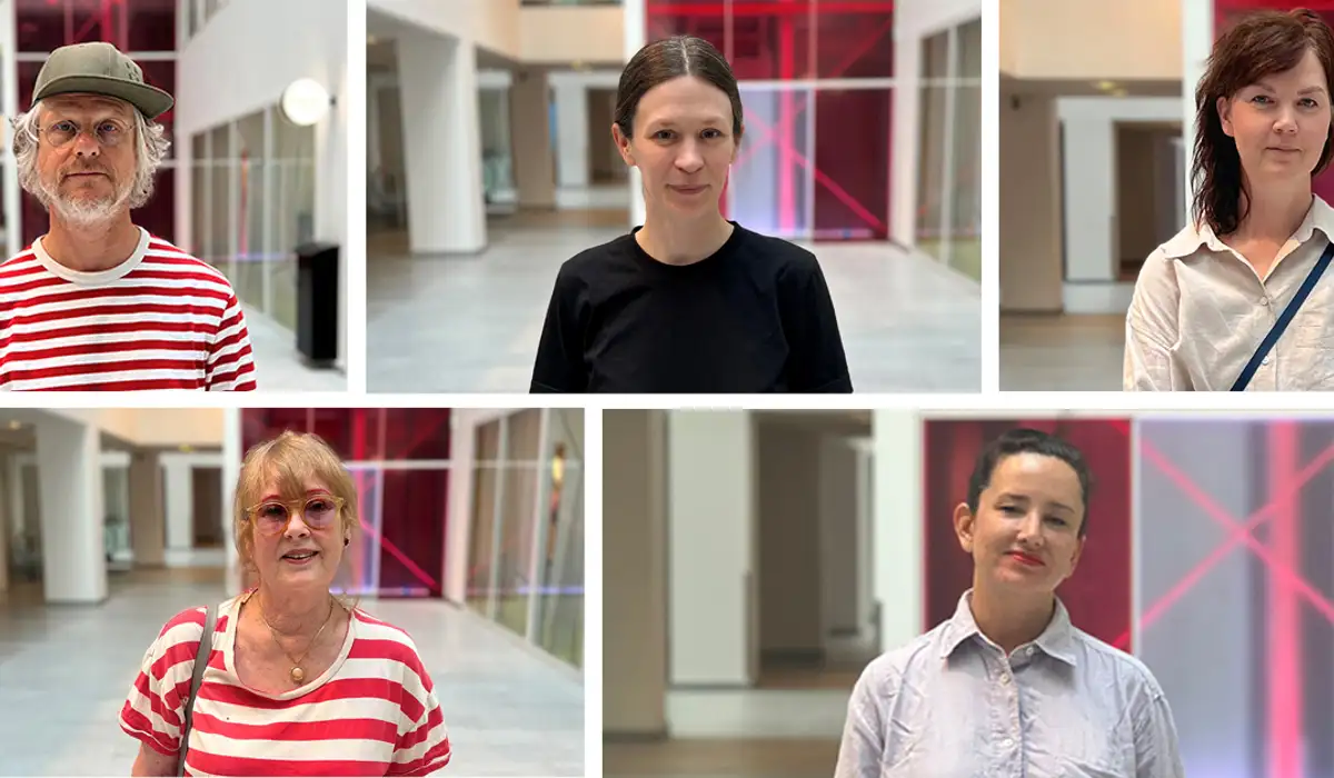 Ett bildkollage på fem personer som står i sjukhusmiljö