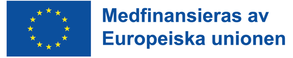 En logotyp med en EU-flagga och texten 