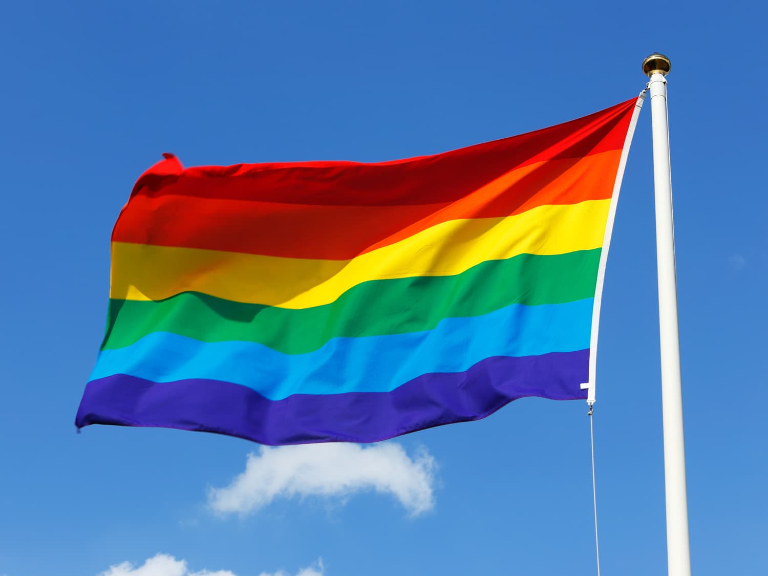 En regnbågsflagga vajrar 