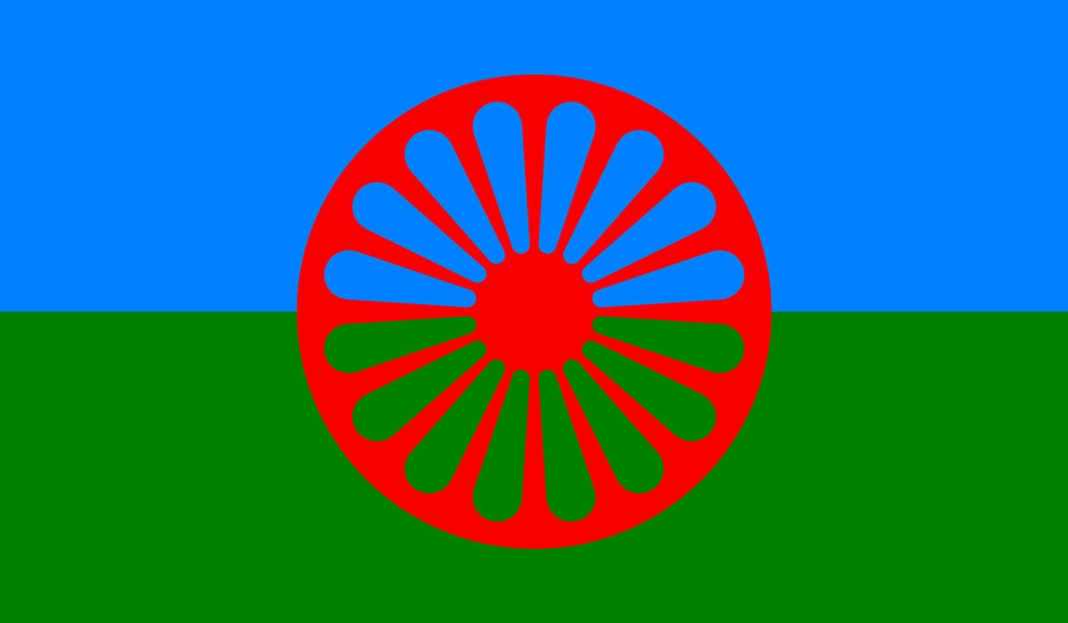 Grafisk bild på romska flaggan