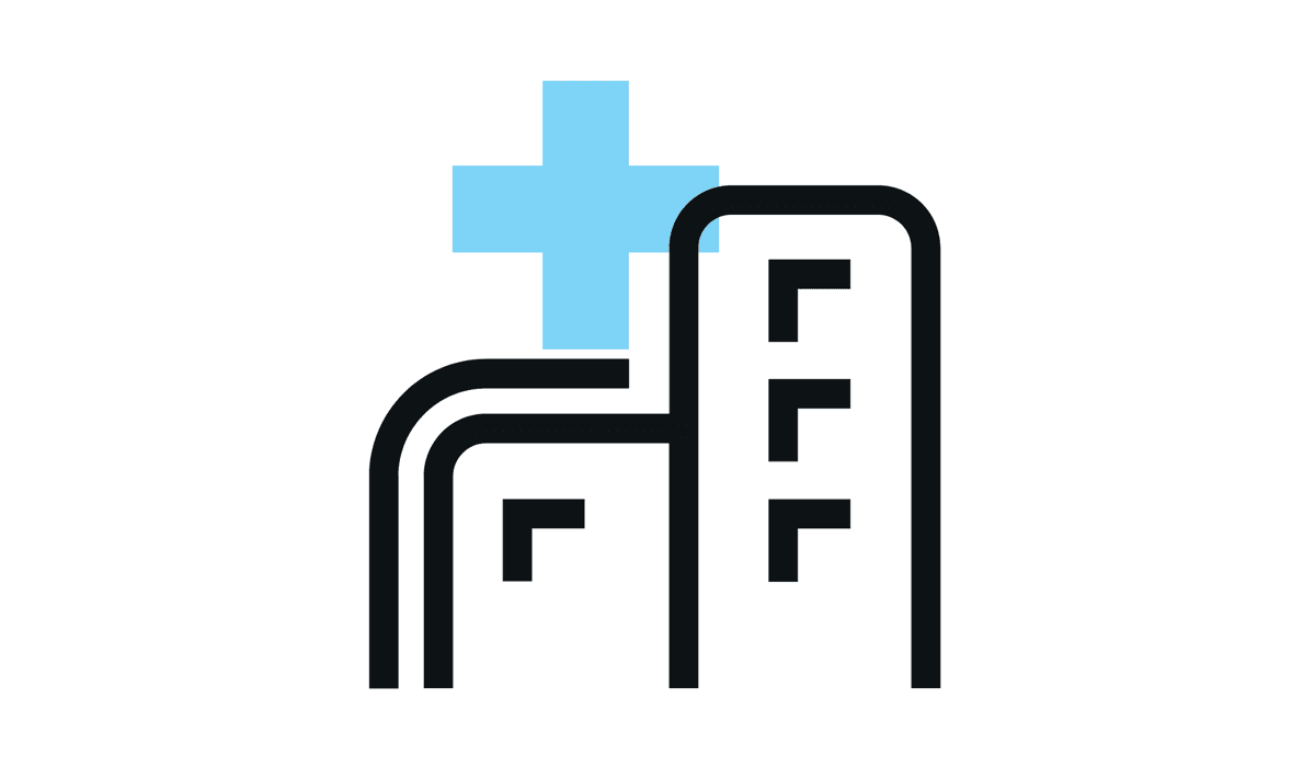 Ett blått kors på toppen av en hög byggnad.