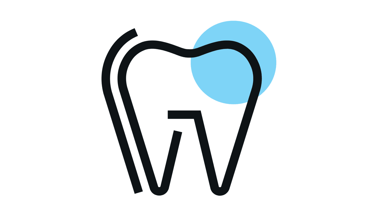 En svartvit logotyp av en tand.