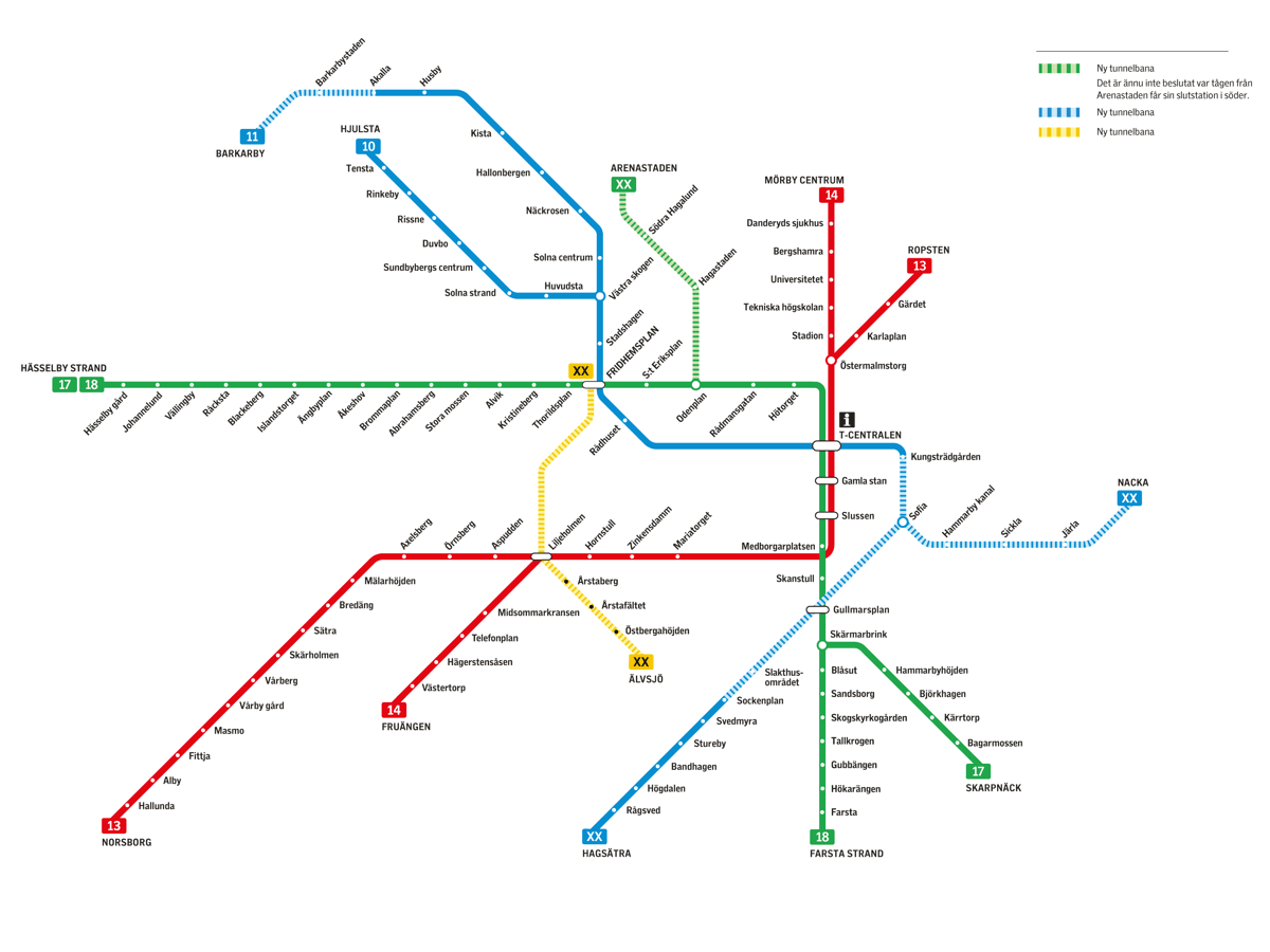 Framtida spårvägskarta för nya tunnelbanan