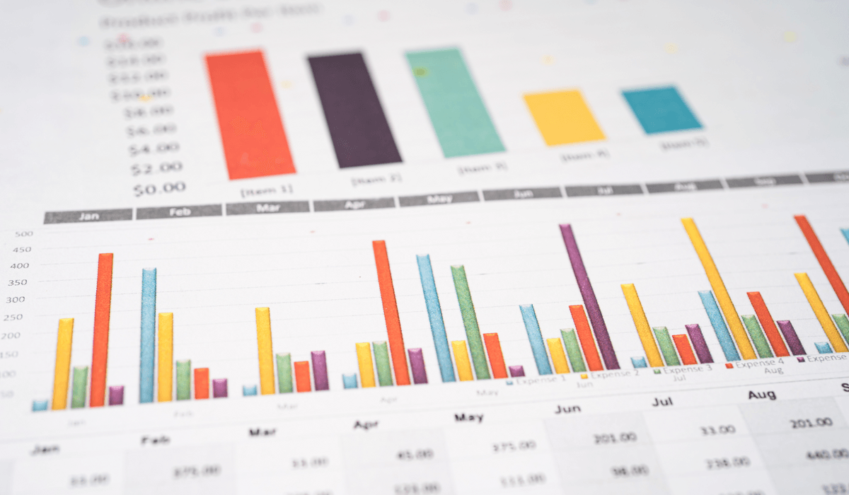 Bild på färgglada grafer som visar på ekonomisk utveckling