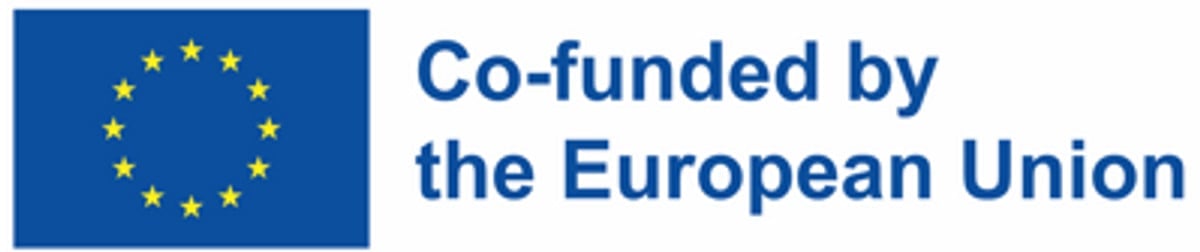 Europeiska unionens logotyp visas i blått och gult.