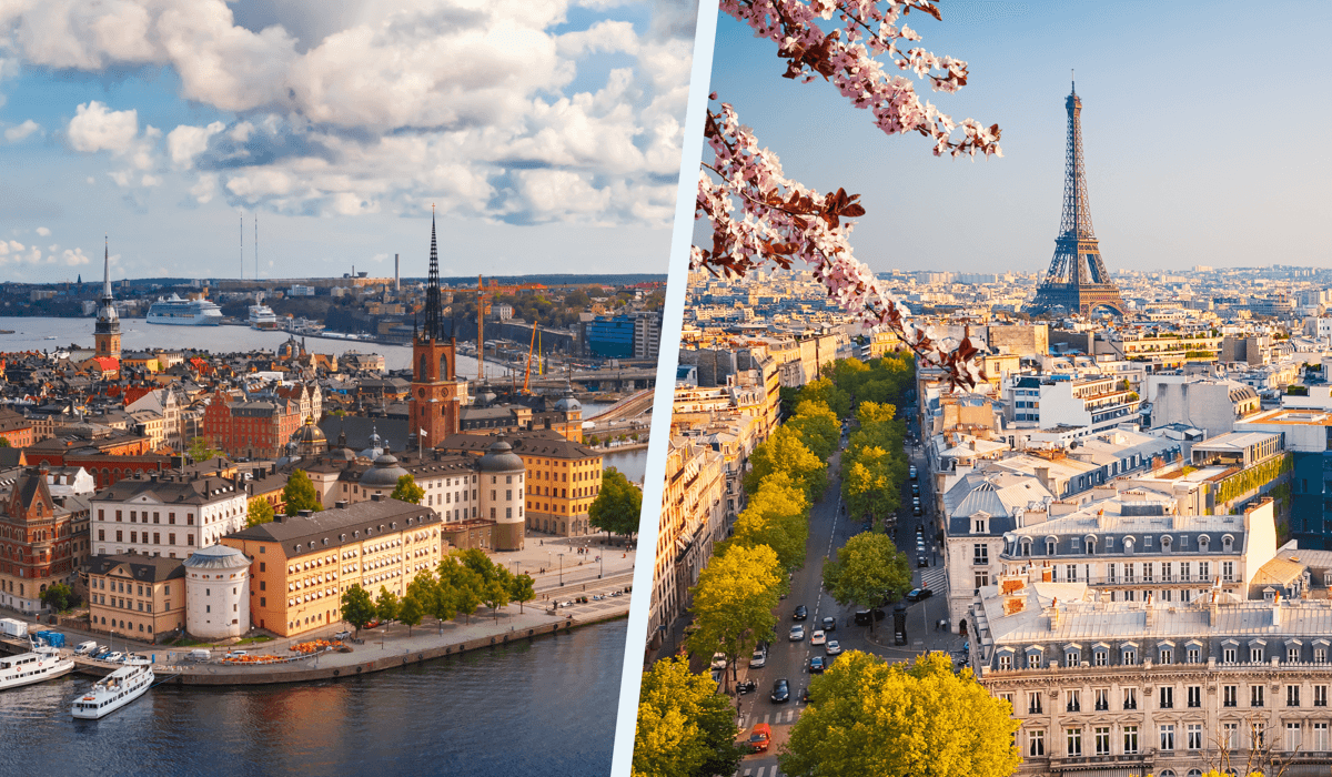 Två bilder, den ena är på Stockholm och den andra på Paris. 