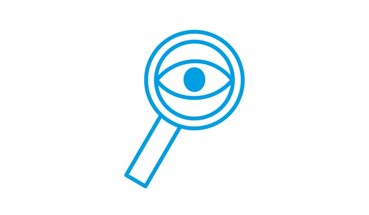 Bild på innovationsprocessen  med symboler för varje steg. På bilden syns en symbol på ett förstoringsglas med ett öga.