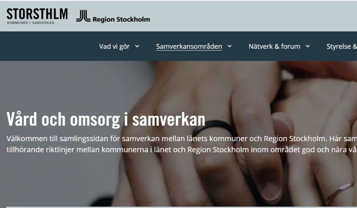 Skärmvy från samverkanswebben för vård och omsorg i samverkan