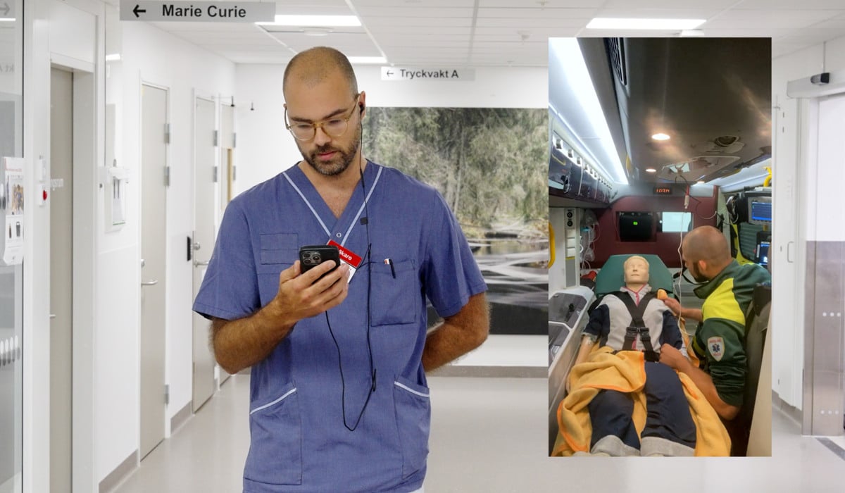 En läkare pratar med en ambulanssjukvårdare på videolänk.