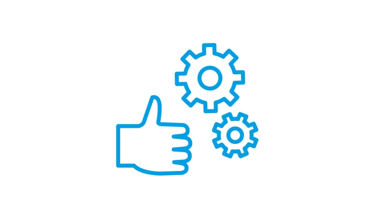 Bild på innovationsprocessen  med symboler för varje steg. På denna bild finns en symbol med ett kugghjul och en hand .