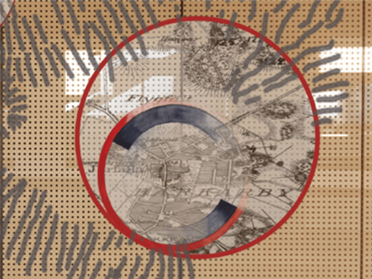 Detalj från visualisering av Omni orbit, skiss 2024 (med översiktskarta från Barkaby med bl.a. flygfält och höjdstreck).