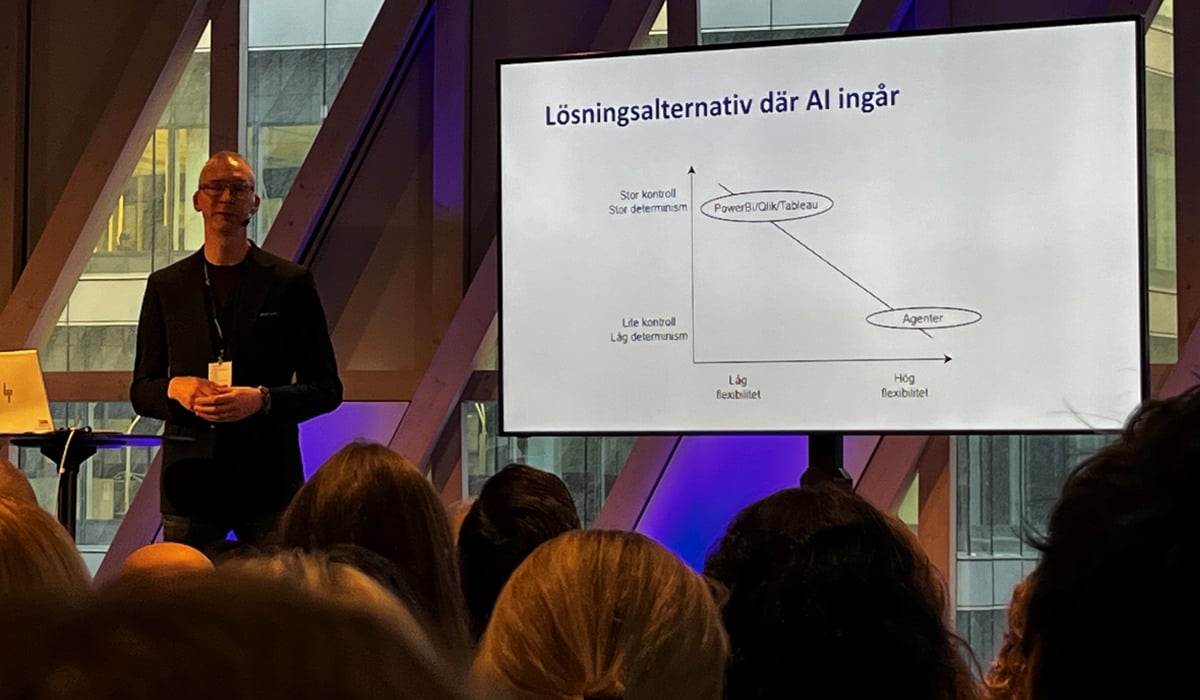 En man står framför en publik och håller en föreläsning