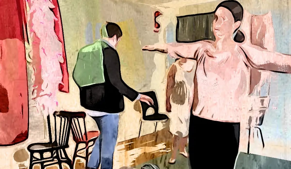 Illustration av patienter i drama och teateraktivitet.