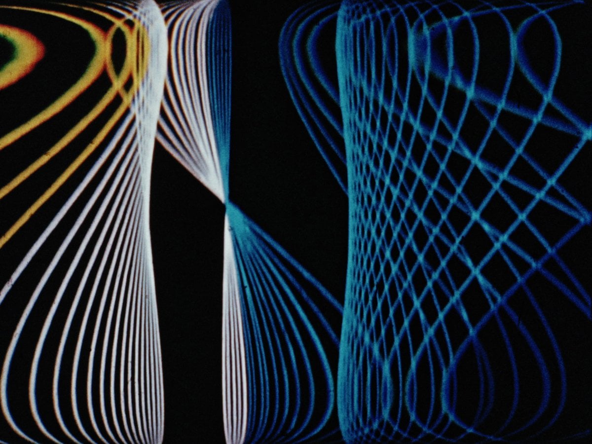 Stillbild av ett rutmönster som verkar byta färg från gult till vitt och grönt.