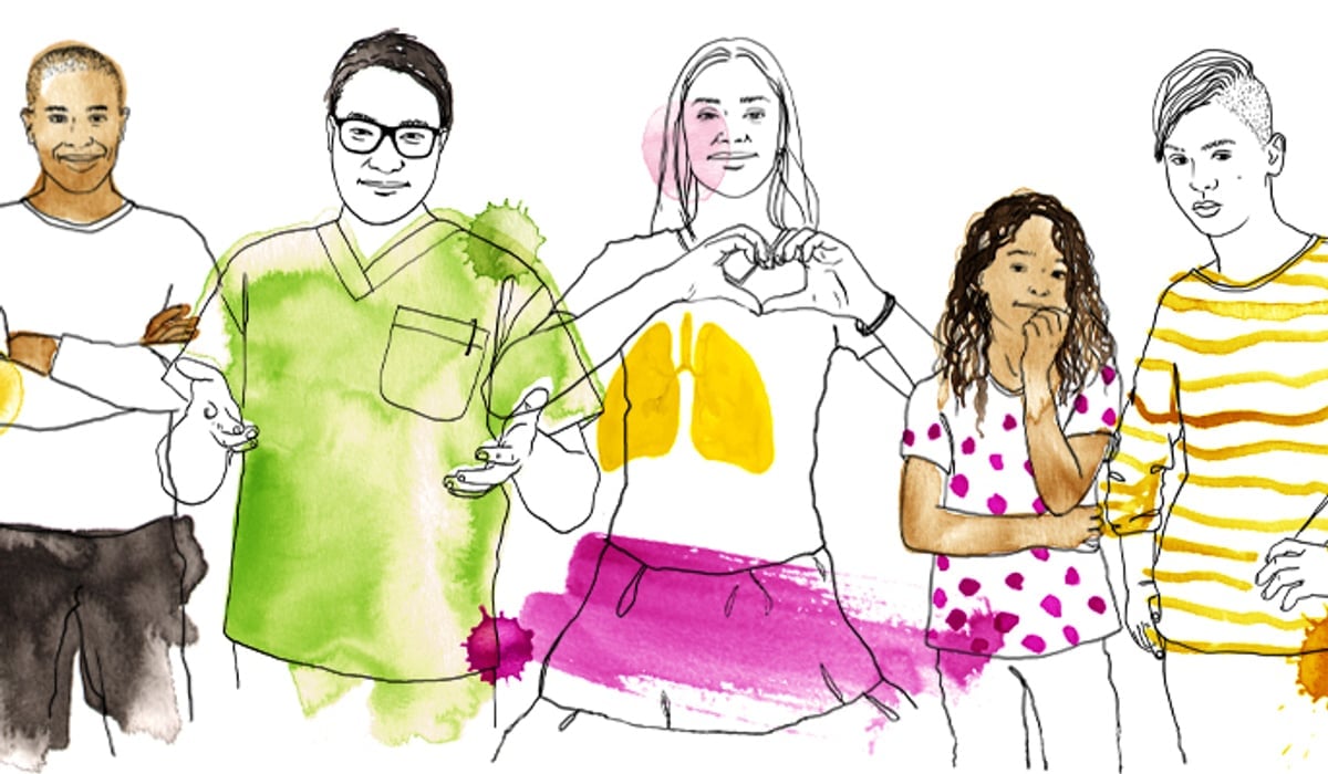 Illustration av fyra människor på rad.