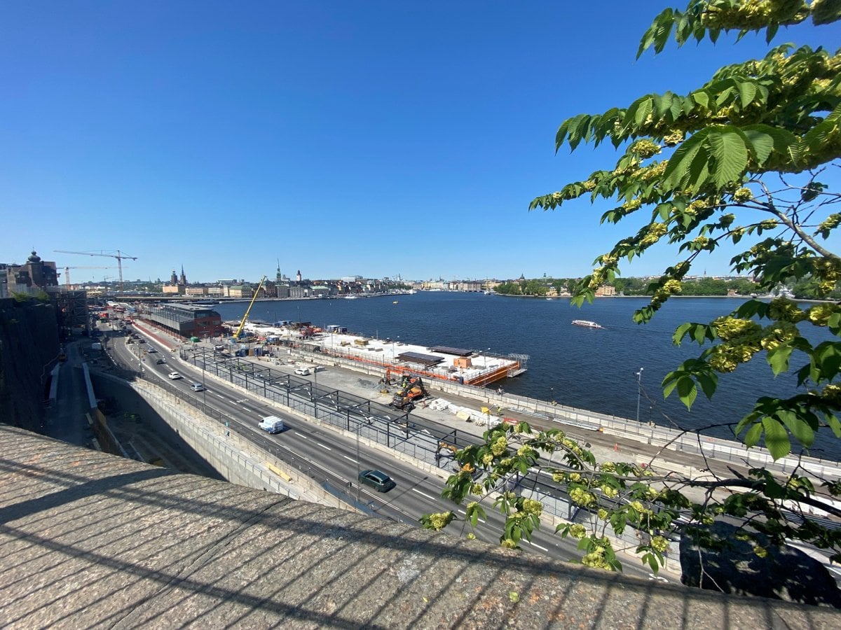 Nya tillfälliga bussterminalen sedd från Katarinavägen