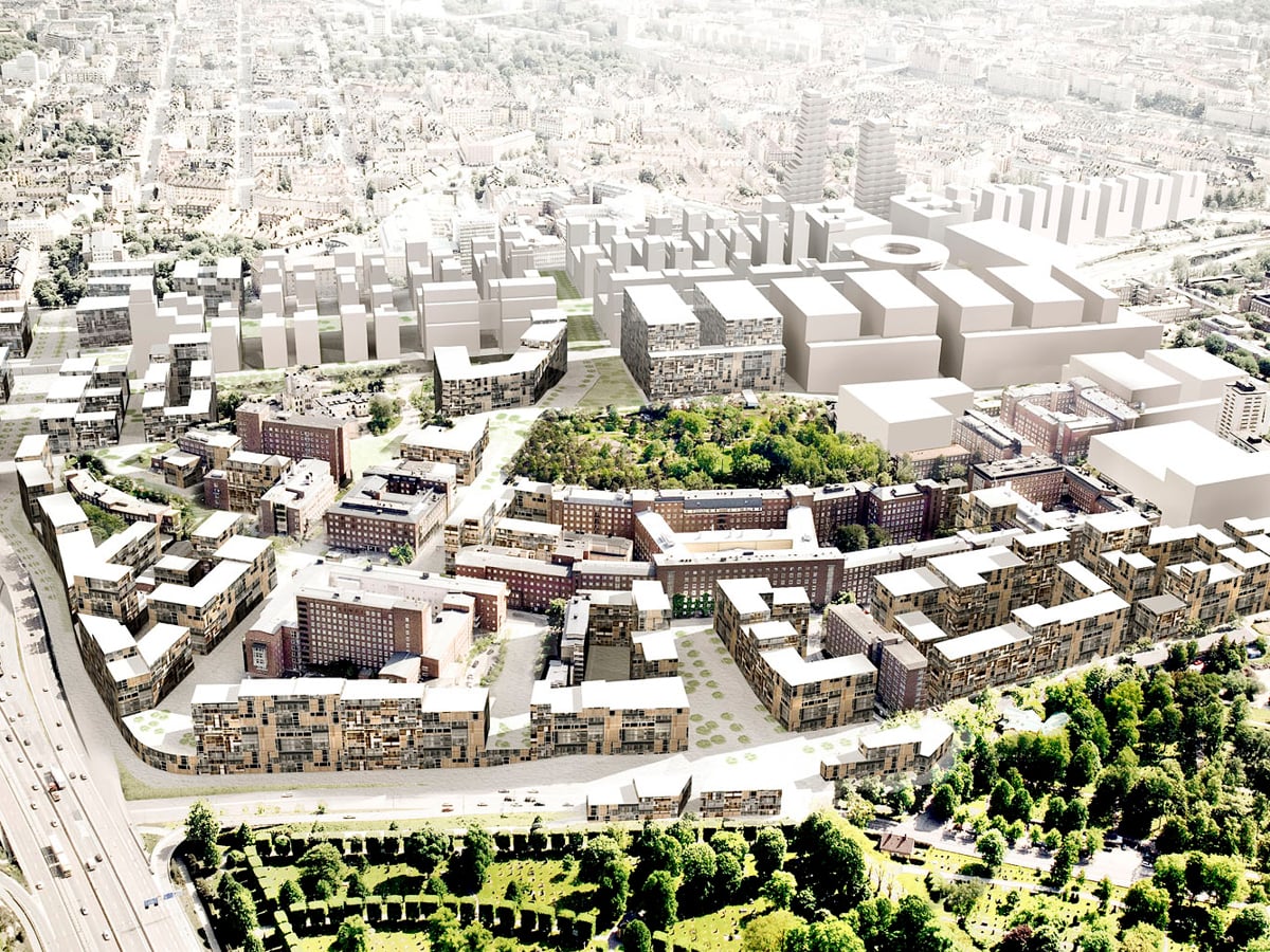 Illustration över Karolinska universitetssjukhuset