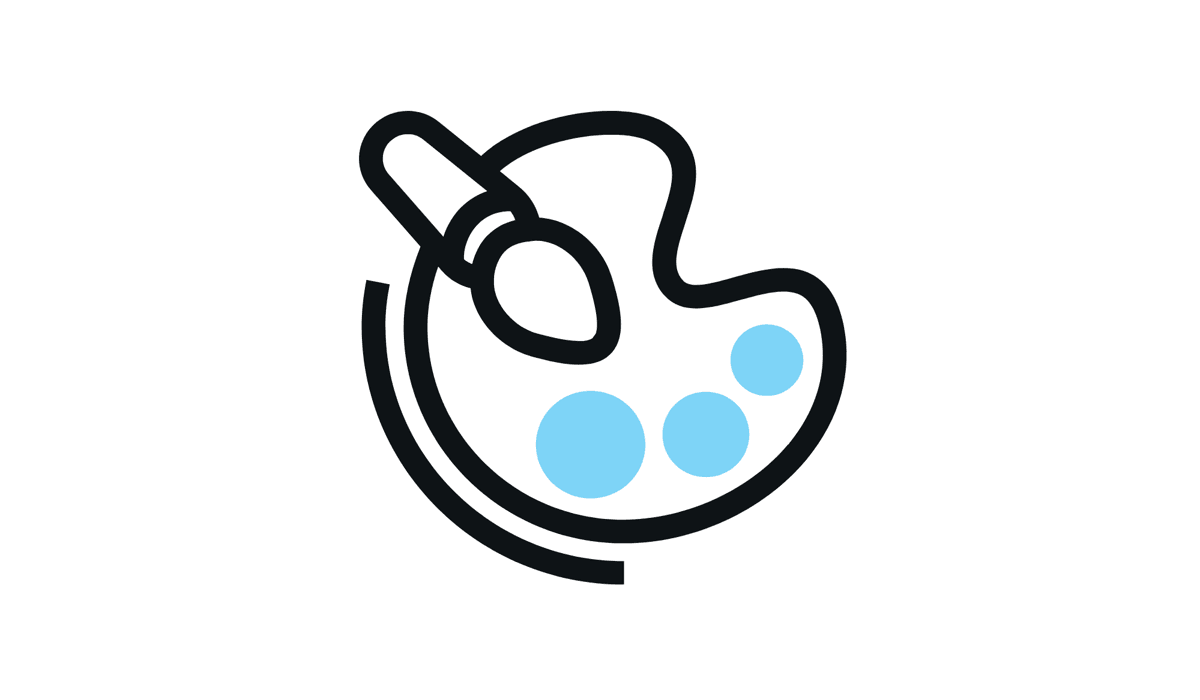 En svart och blå ikon av en färgpalett