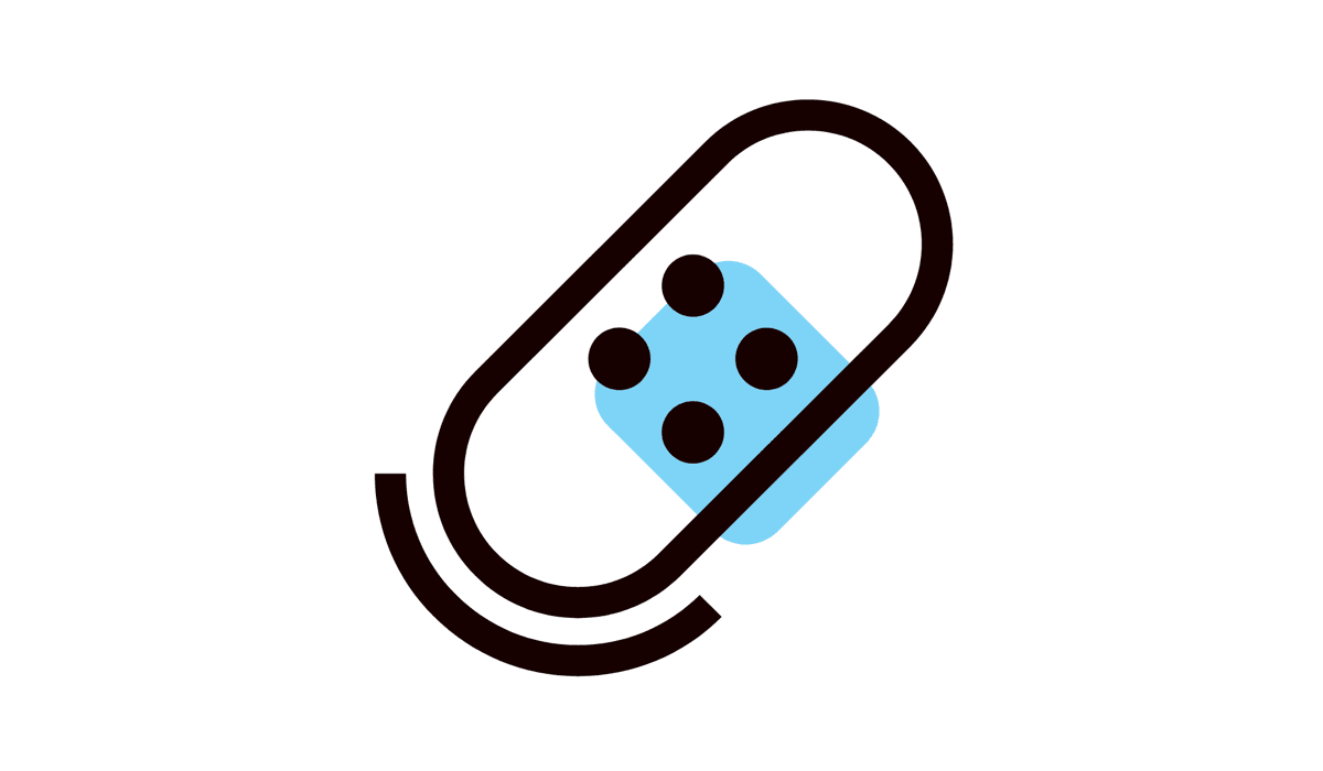 Ett blå och svart plåster med svart kontur mot en vit bakgrund.