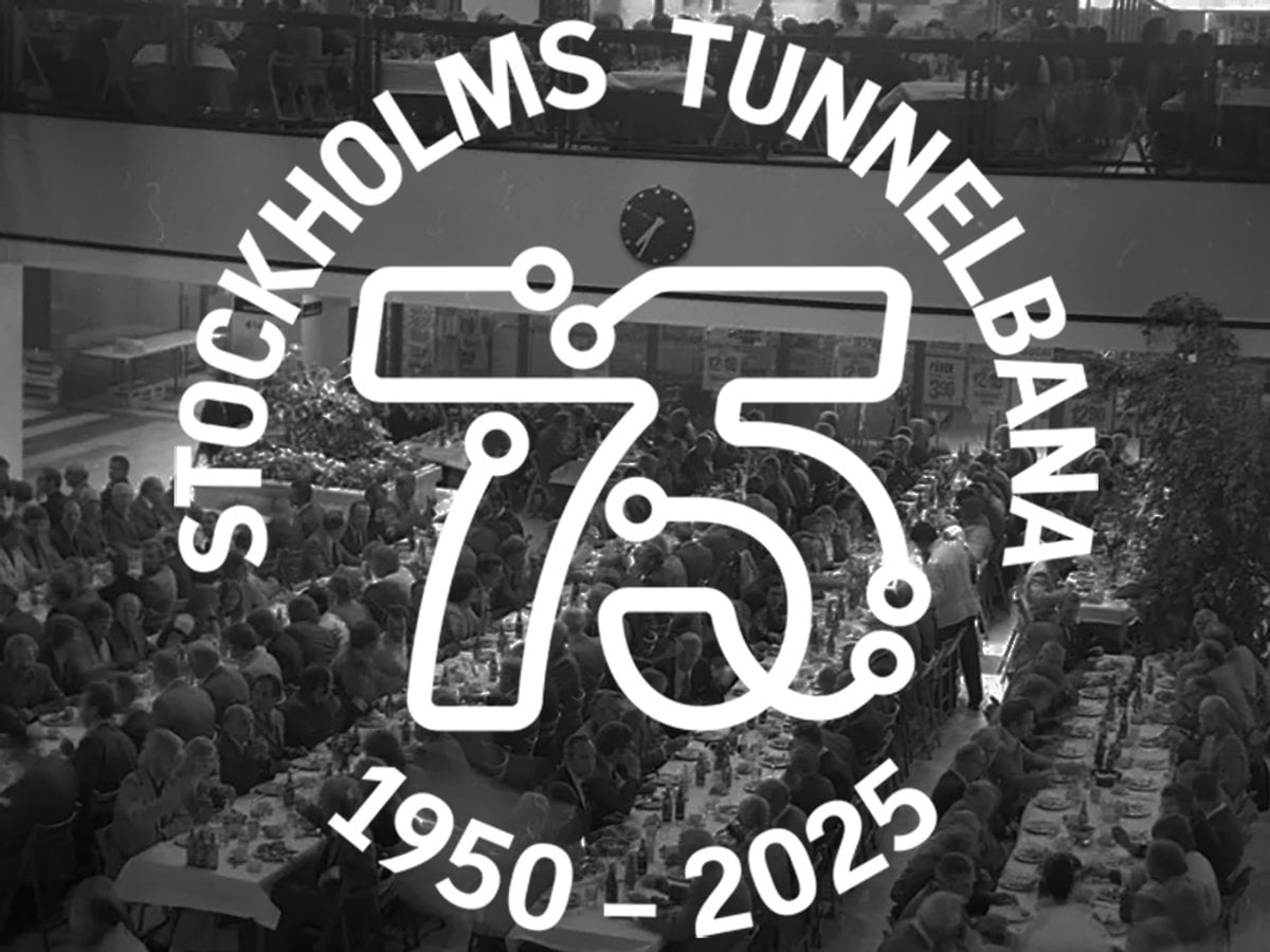 Bild med logga Stockholms tunnelbana 75 år 1950-2025.