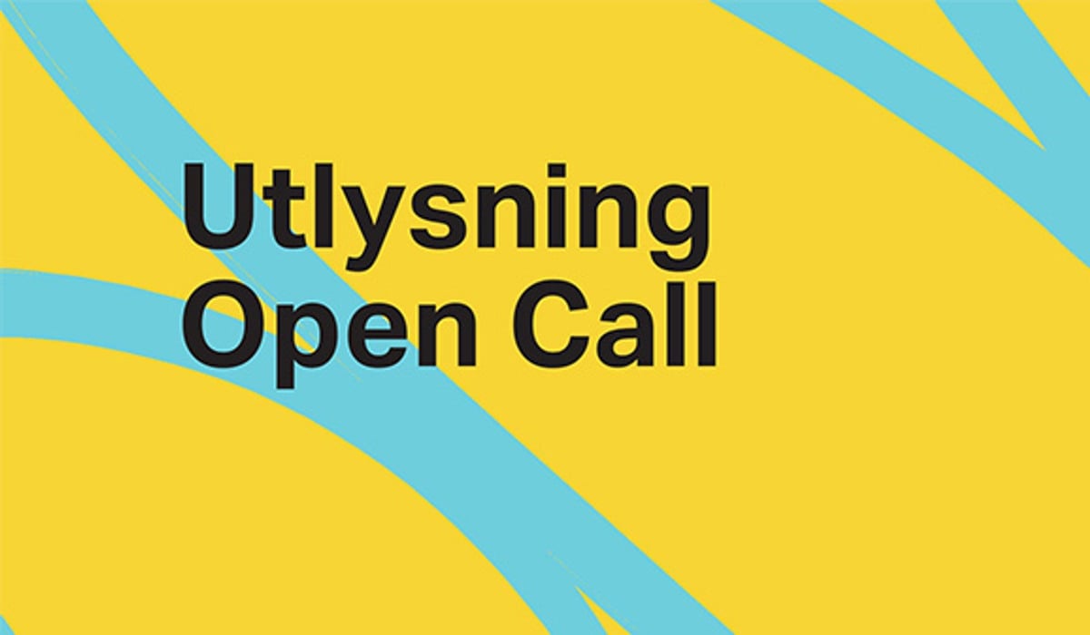 Texten Utlysning Open Call på gul botten.