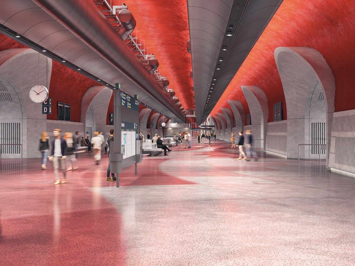 Illustration över vänthallen i nya Slussenterminalen