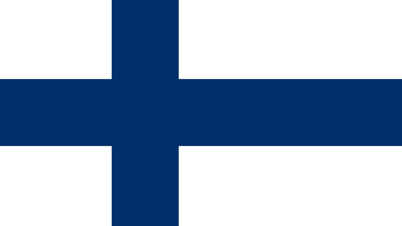 Finlands flagga. Vit bakgrund och ett mörkblå kors.