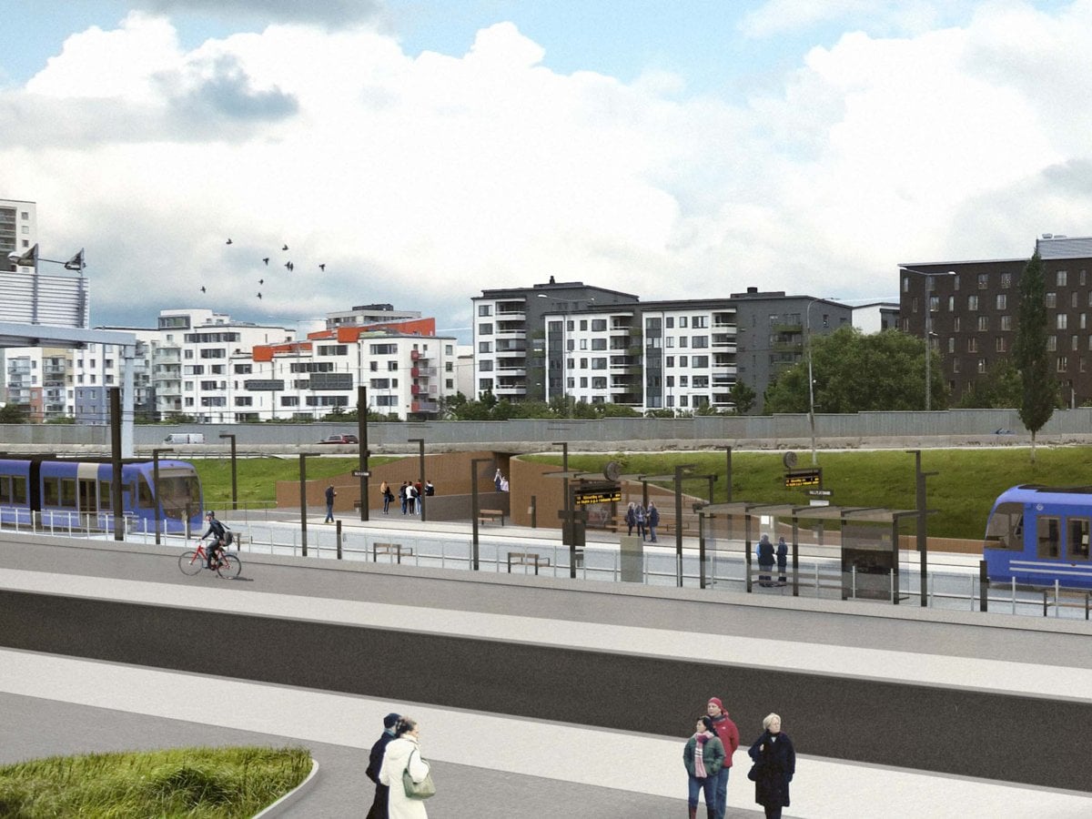 Visionsbild för tvärbanehållplats vid Solvalla.