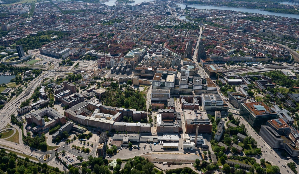 Flygbild över Norra Hagastaden i Stockholm