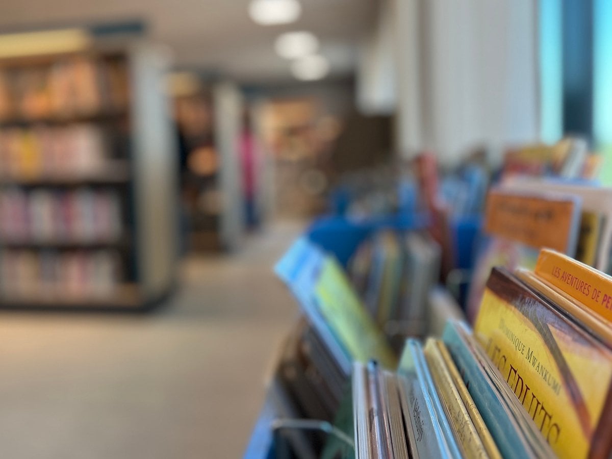 Suddig bild på biblioteksmiljö