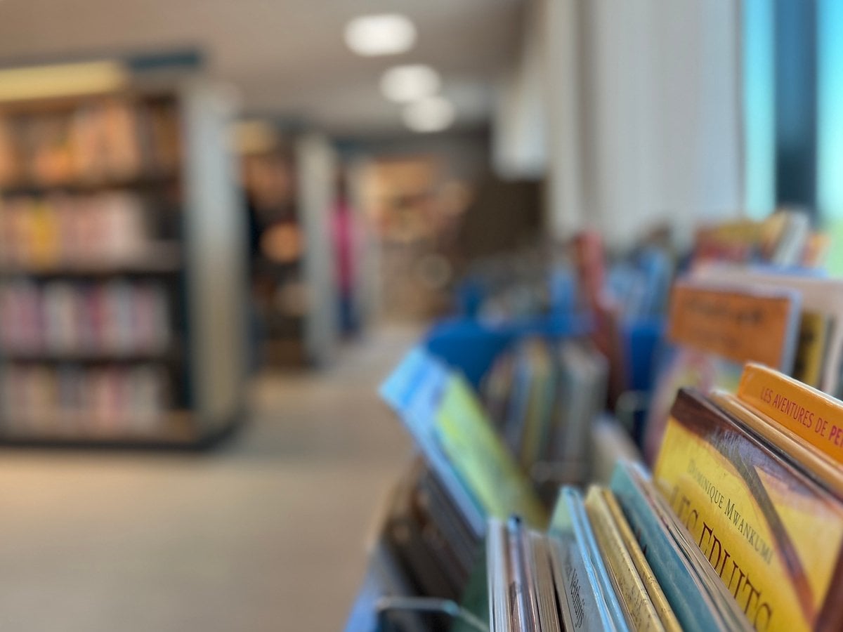 Suddig bild på biblioteksmiljö