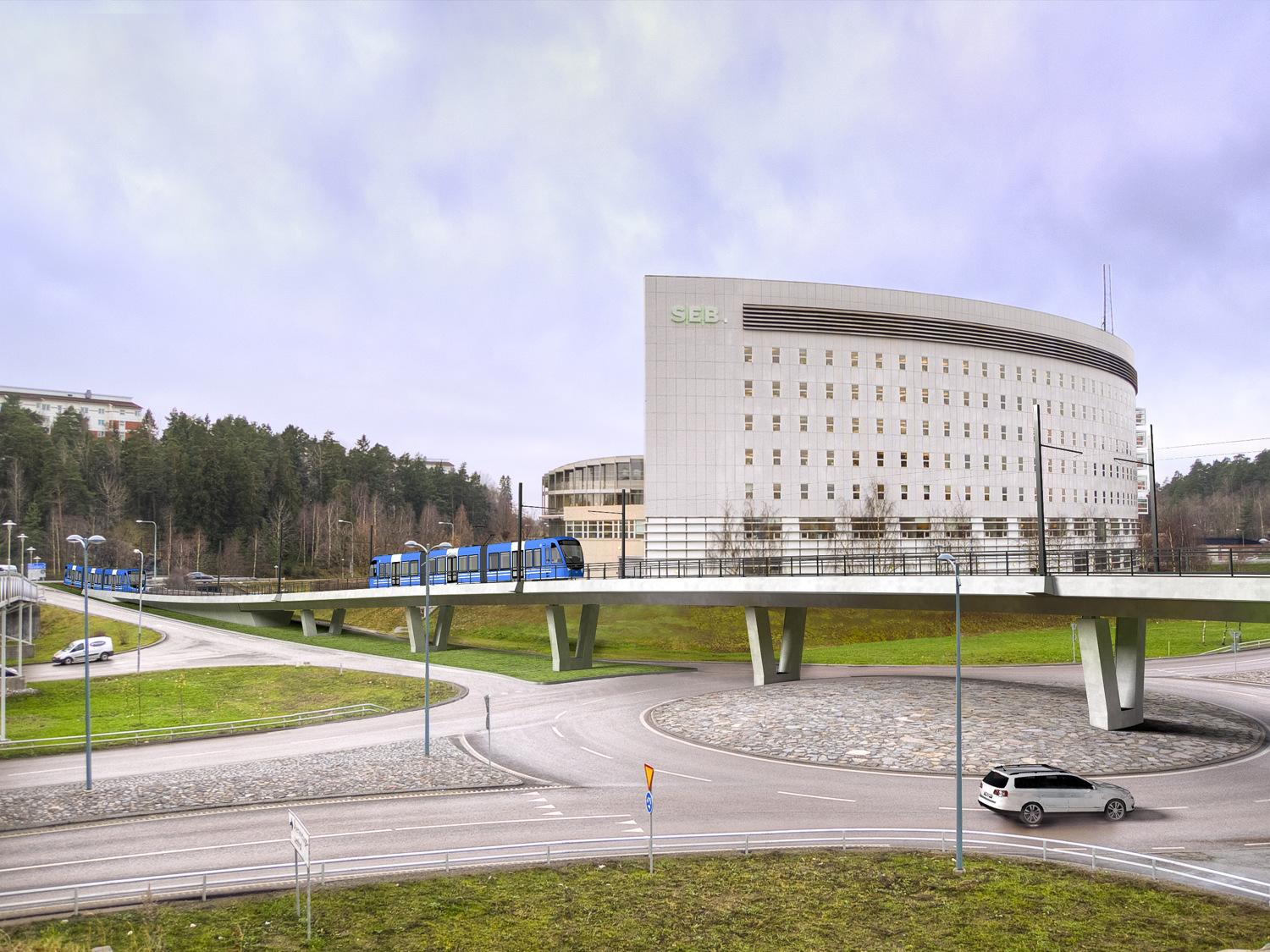 Visionbild på hur bron över Enköpingsvägen kommer att se ut