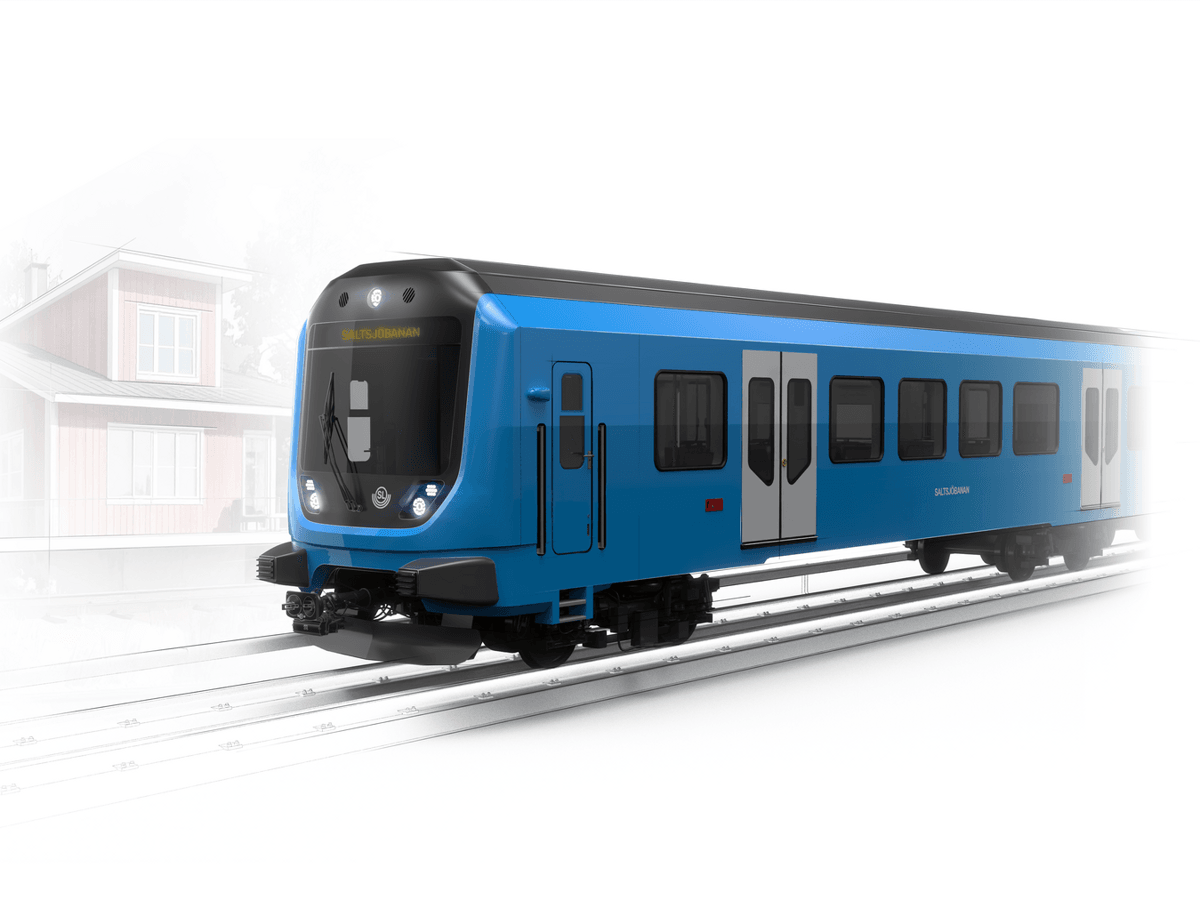 Konceptbild av Saltsjöbanans nya fordon X25. Utseendet kommer att vidareutvecklas under designfasen.