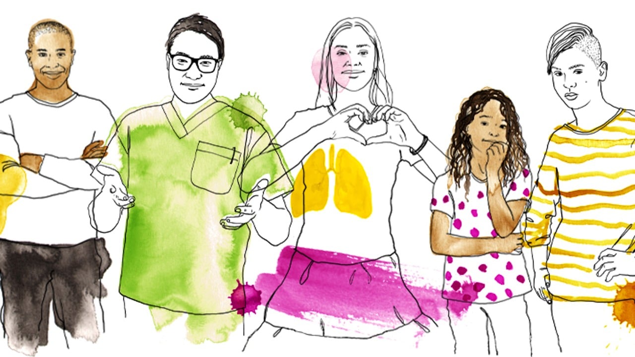 Illustration -fem personer i olika åldrar.