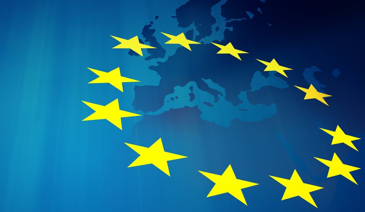 Karta över EU med gula unionsstjärnorna